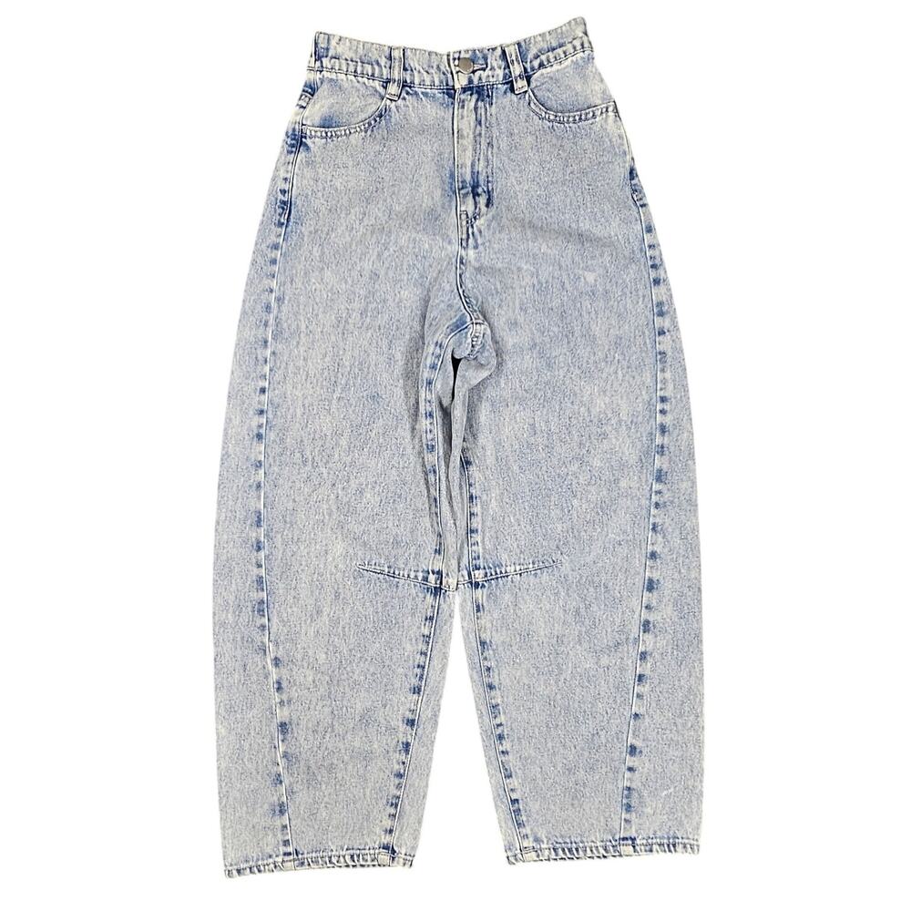 PINK LATTE ACID‑WASH HIGH‑RISE JEANS – SIZE S/140 – LIGHT BLUE – VINTAGE STYLE
